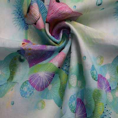 Роскошные хлопко-бумажные ткани полиэстера освещают - голубое флористическое сплетенное рами брюк платья