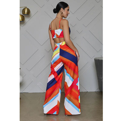 Брюки Широк-ноги комбинезона Halter печати случайные с плеча Backless Playsuit